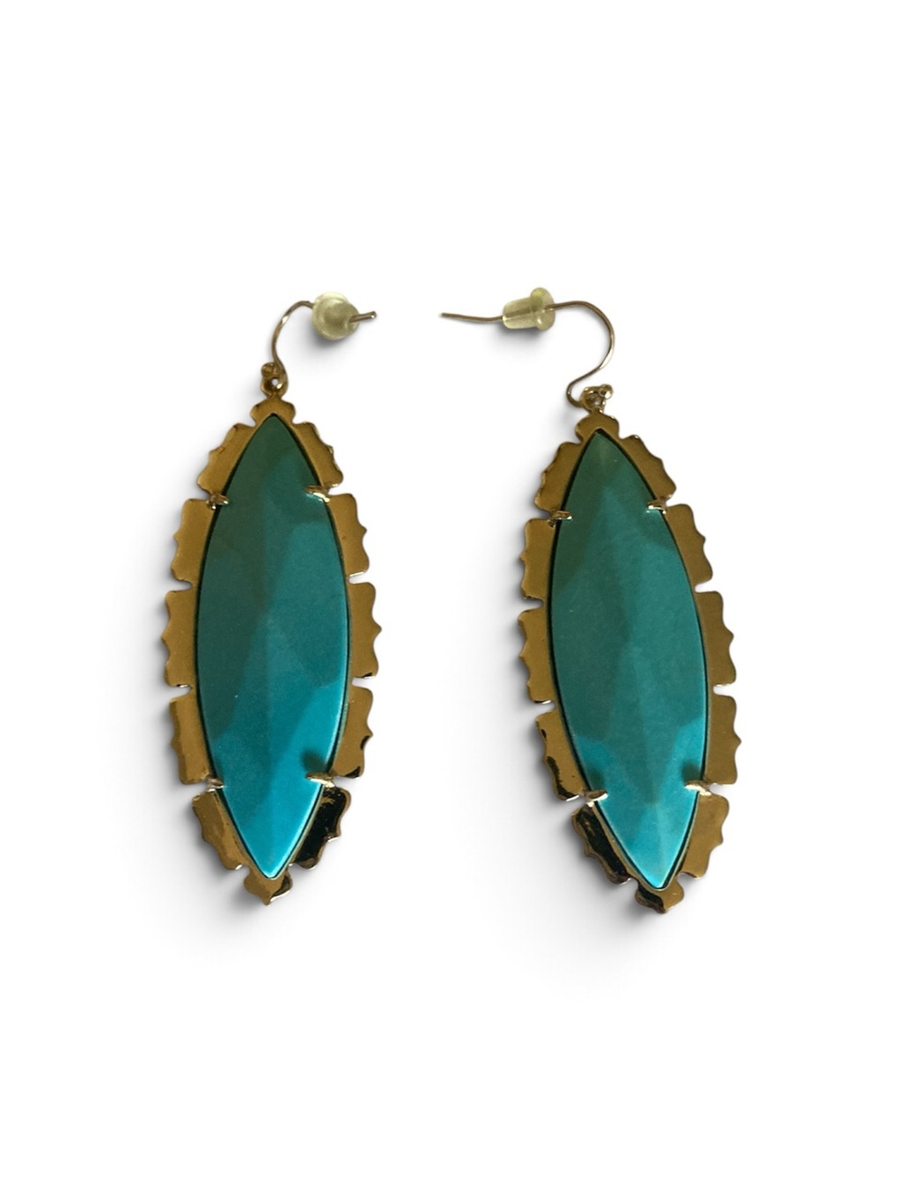Kendra Scott Teal Faceted Marquise Drop Earrings with Gold Trim